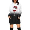 Women's Fashion Christmas Printed Pockets Long Sleeve Hoodies Pullover Dress