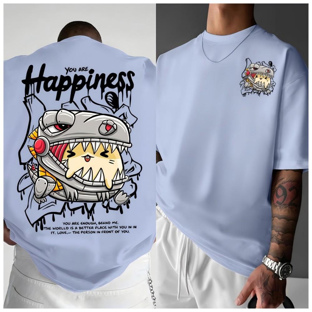 Fashionable mens summer cartoon mechanical dragon letter print comfortable and breathable round neck Tshirt outdoor street top S