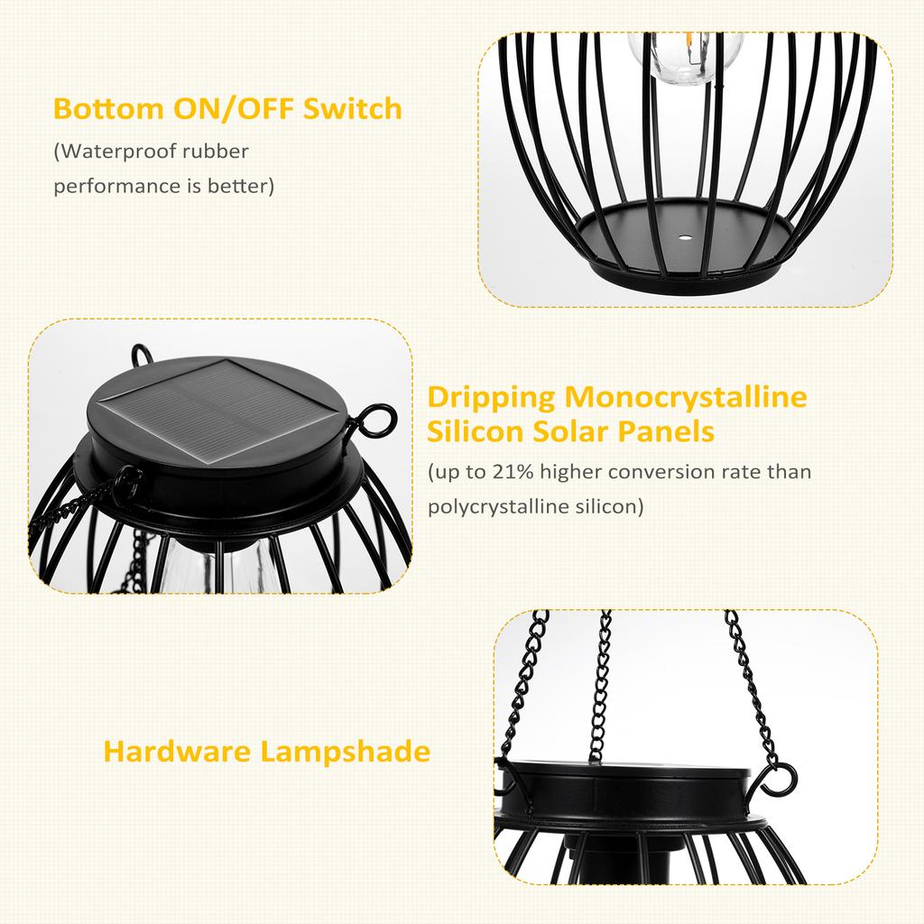 1 Pack Hanging Solar Lanterns Metal Outdoor Waterproof Hanging Warm White Solar Lights with