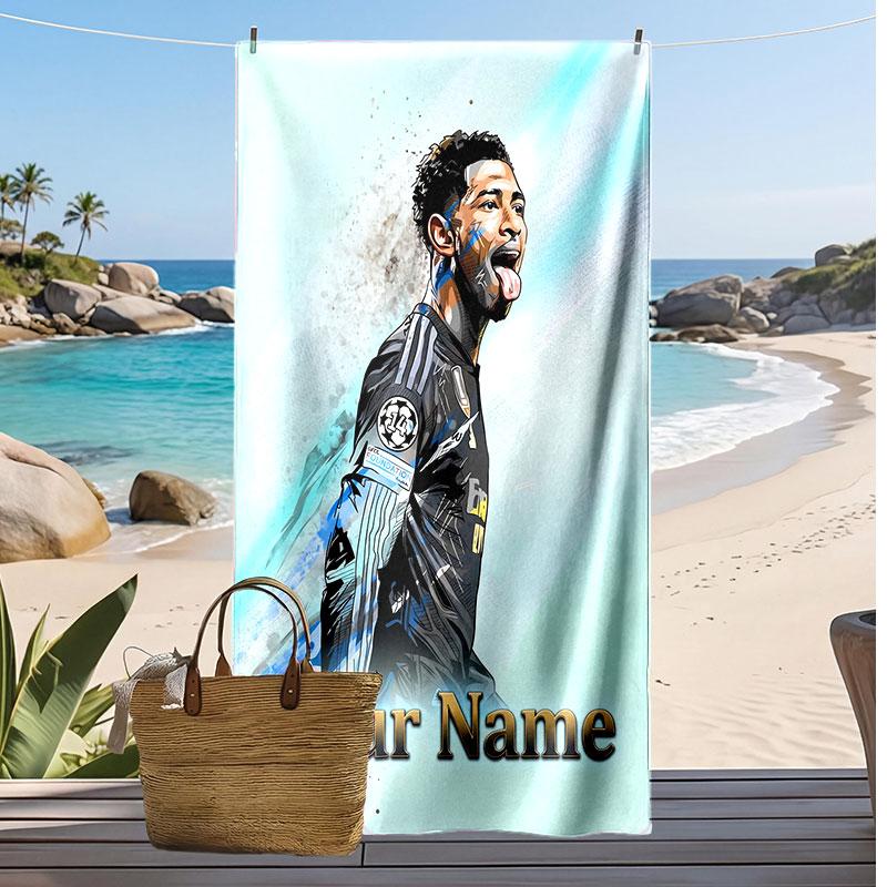 Jude Bellingham Personalisiertes Bedrucktes Strandtuch Fußball Logo Unterstützung Benutzerdefinierter Name Text Saugfähiges Handtuch Für Sport Reisen Besonderes Geschenk