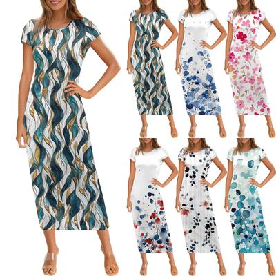 Women's Fashion Casual Print Round Neck Short Sleeve Long Dress