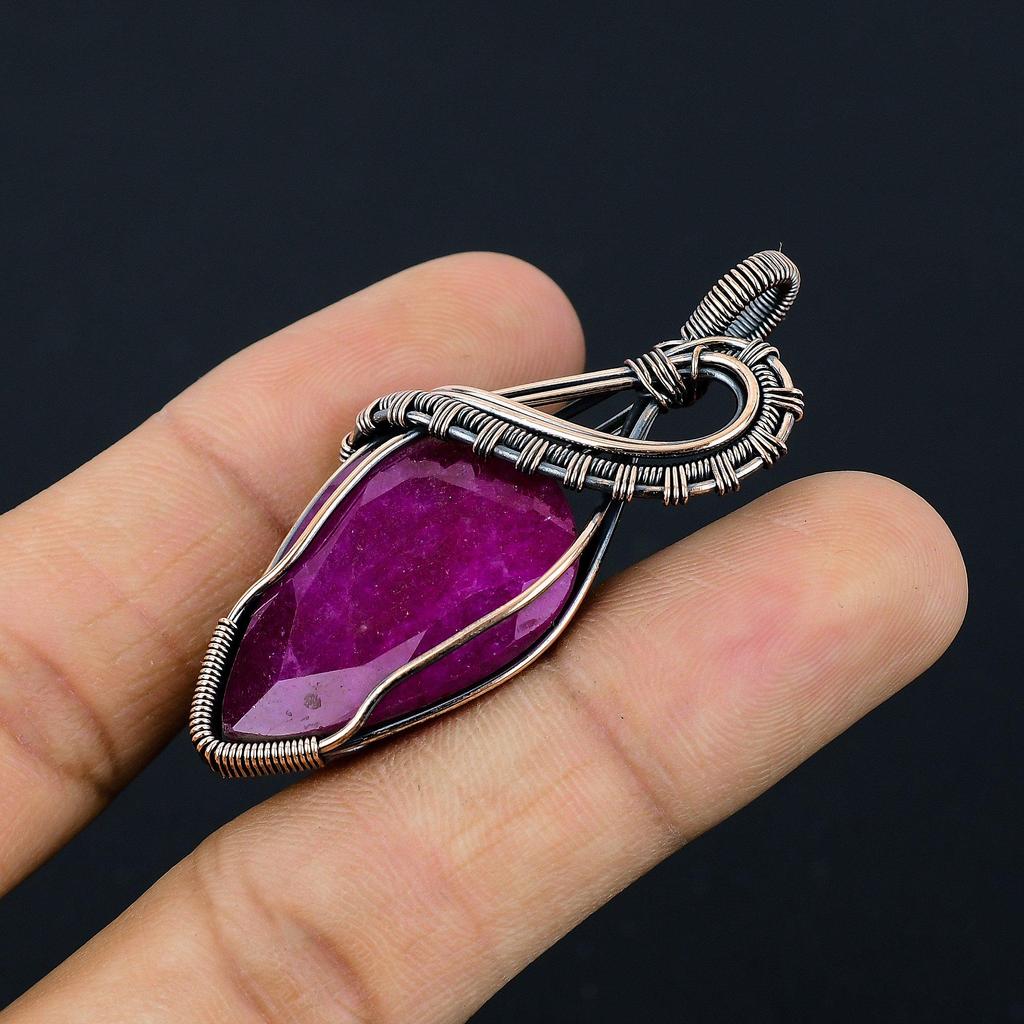 Ruby Pendant Gemstone Jewelry, 999 Copper Wire Wrapped Handmade Pendant, Latest Design Jewelry