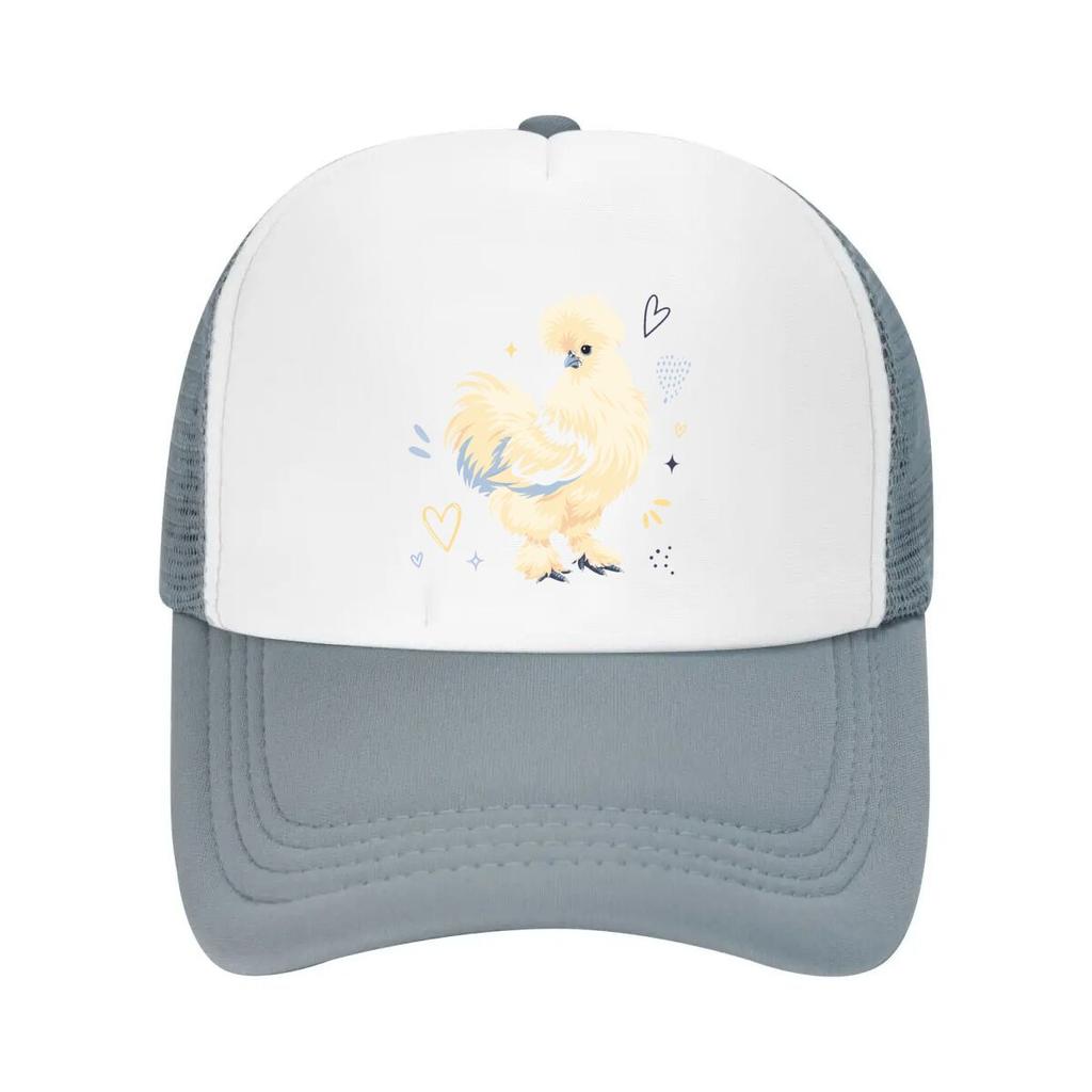 Whimsical Silkie Chicken Heart Art Mesh Baseball Cap Casual Hat Outdoor For Womens Unisex FeUnisex