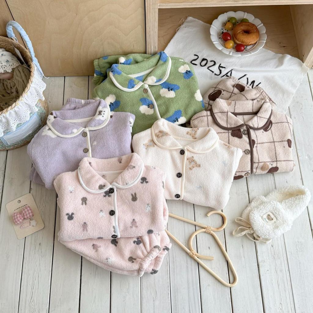 Soft, Skin-Friendly Kids' Snow Fleece Cardigan & Thick Warm Pajama Set - Unisex Winter Wear