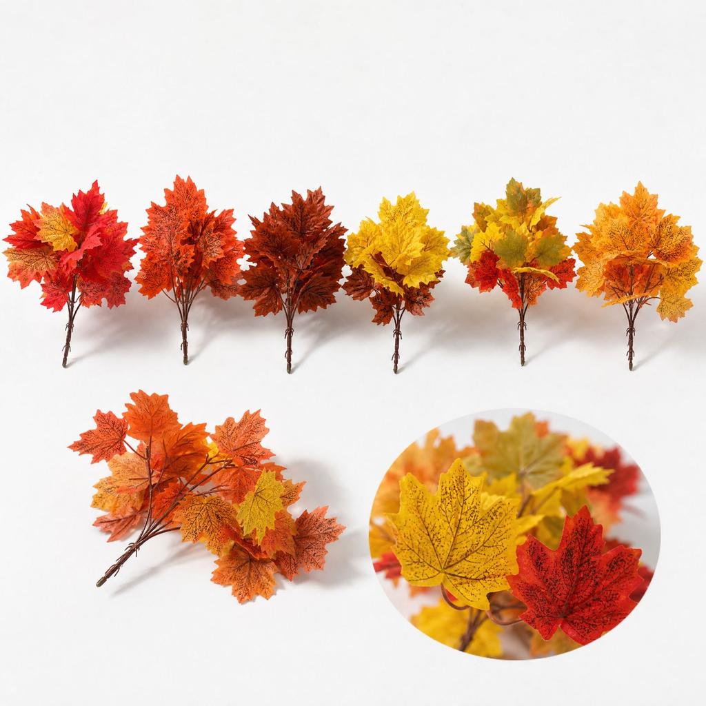 Kunstmatige Esdoornbladeren en Groene Planten voor Herfst Thanksgiving Binnentuin Decoratie