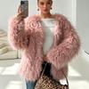Autumn and winter thickened long-haired beach sheep hair imitation fur jacket women's loose round neck fur coat women's clothing