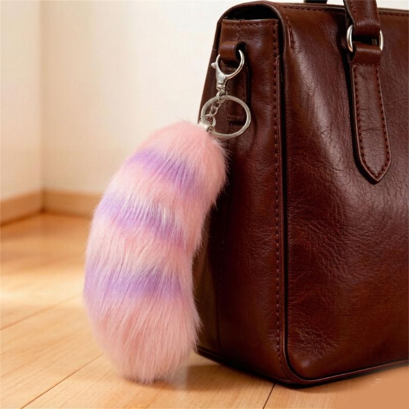 Plush Foxes Tail Keychain Soft And Cute Accessory Plush Keyring Decors For Bags Keys Or Home Decors 18cm Long