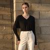 Waiwaiaiem Yy_V-Neck Dropped Shoulders Top_2Color
