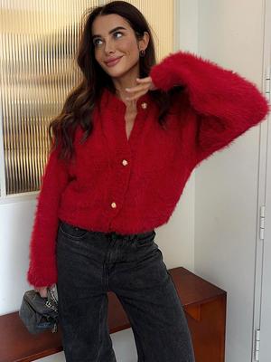 2026 Spring Knit Sweater Cardigan Women Red Loose Long Sleeve Single-Breasted Sweater Coat Female Knitwear Cardigan Outwear