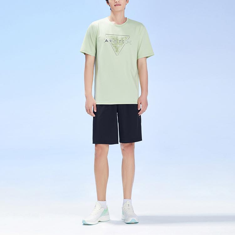Anta Letter Print Round Neck Pullover Short Sleeve T-Shirt Men Tops Yuanli-Green 152327114-2