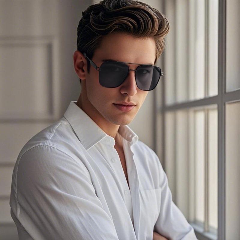 Non-polarized Fashion Square Metal Frame Double Beams Men Women Sunglasses Driving Cycling Fishing Men Sun Eyeglasses
