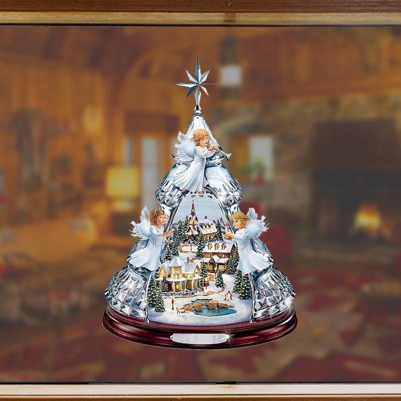 Christmas Tree Rotating Sculpture Train Decoration Window Stickers Christmas Decorations Winter Home Furnishings