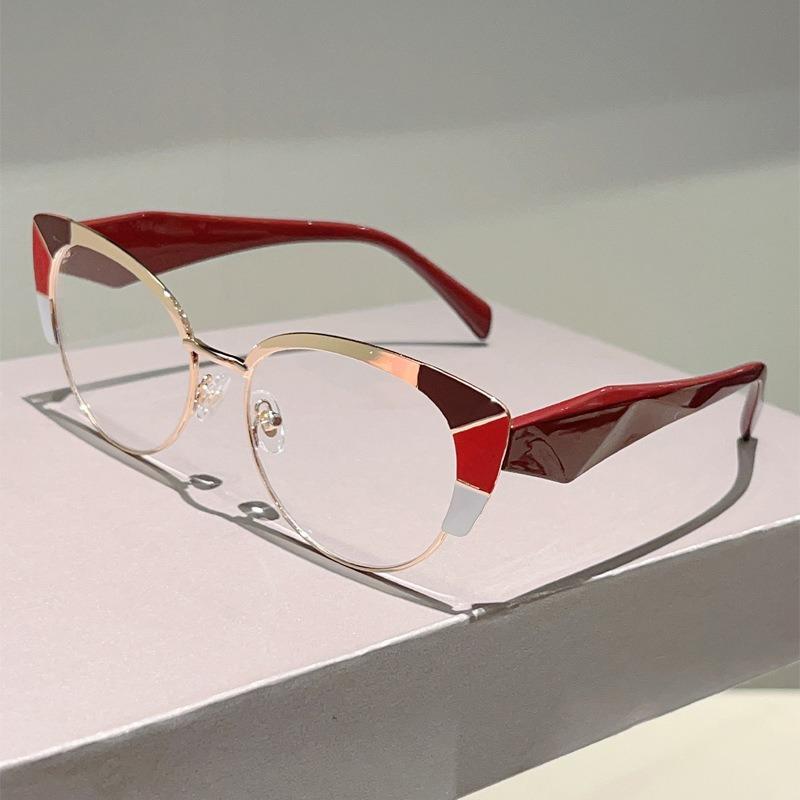 Europe and America Cat Eye Frame Anti-Blue Light Glasses Men Women Fashion Piece Together Color High Definition Eyeglasses