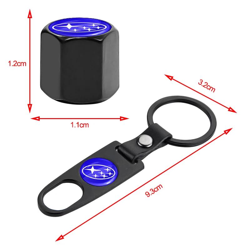 Car Wheel Tire Valve Stems Cap With Keychain Keyring Badge For Subaru Forester SG5 SH SJ Impreza XV Outback WRX STI GC8 Tribeca rgw1