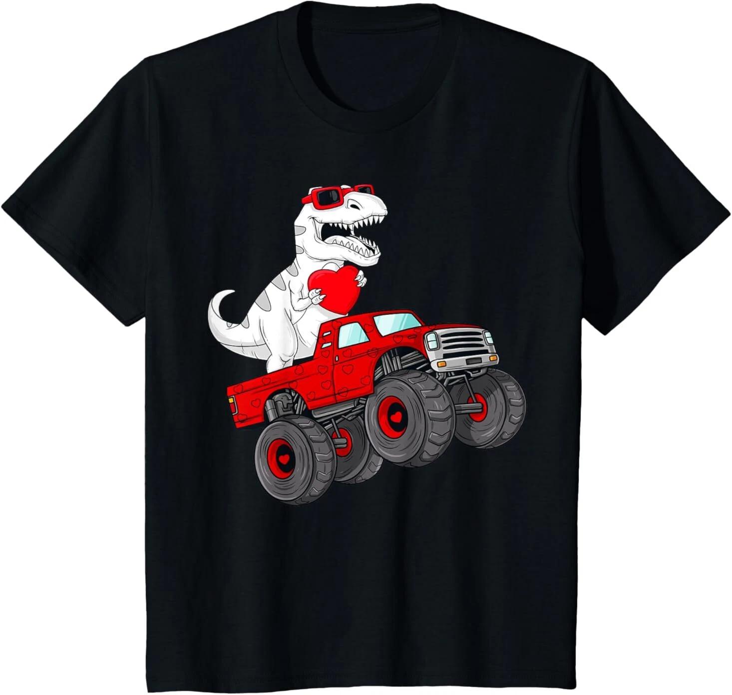 Valentines Day T Rex Riding Monster Truck Funny Toddler Boys T-Shirt 3XL