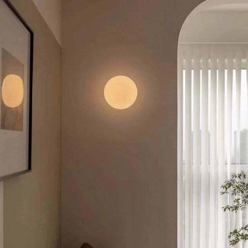 Modern minimalist LED wall lamp smooth/frosted glass ball milky white wall lamp hallway entrance dark bottom circular ball lamp