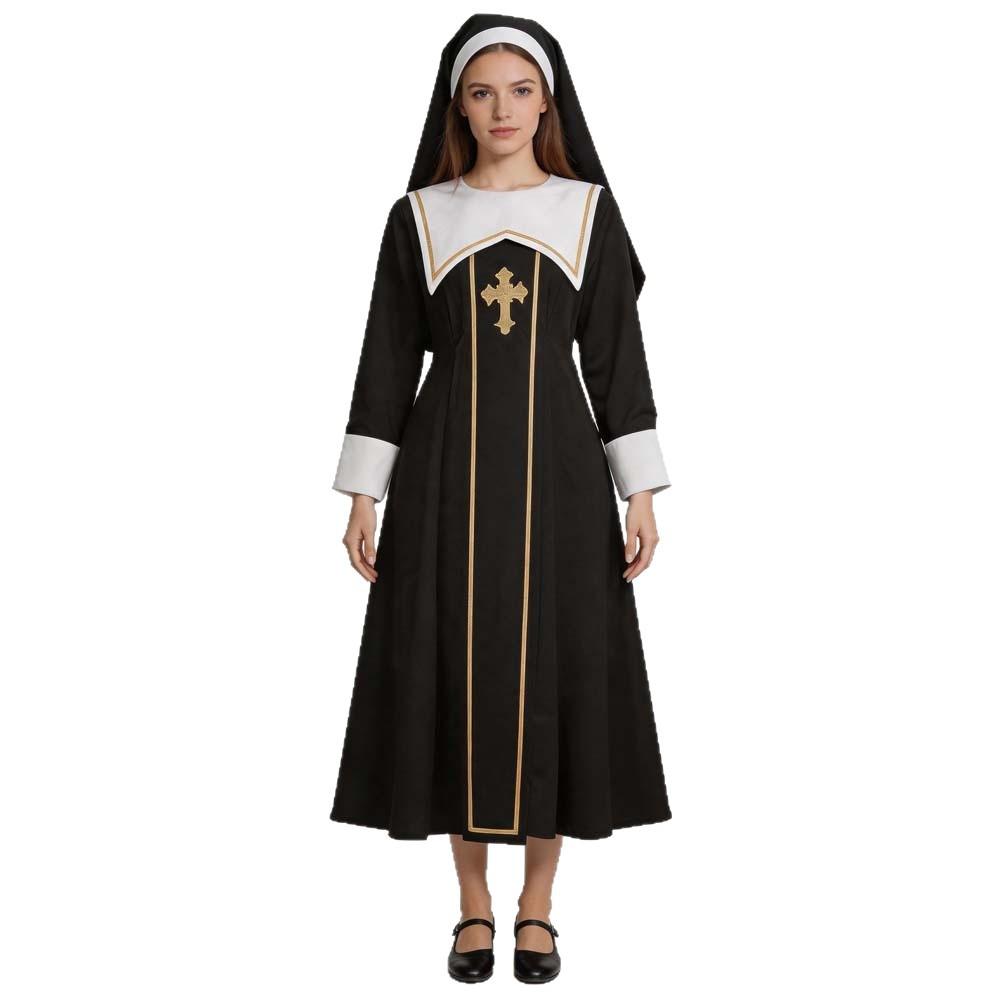 New Nun Cosplay Costume Halloween Role Play Gothic Sister Dress Set for Women Party