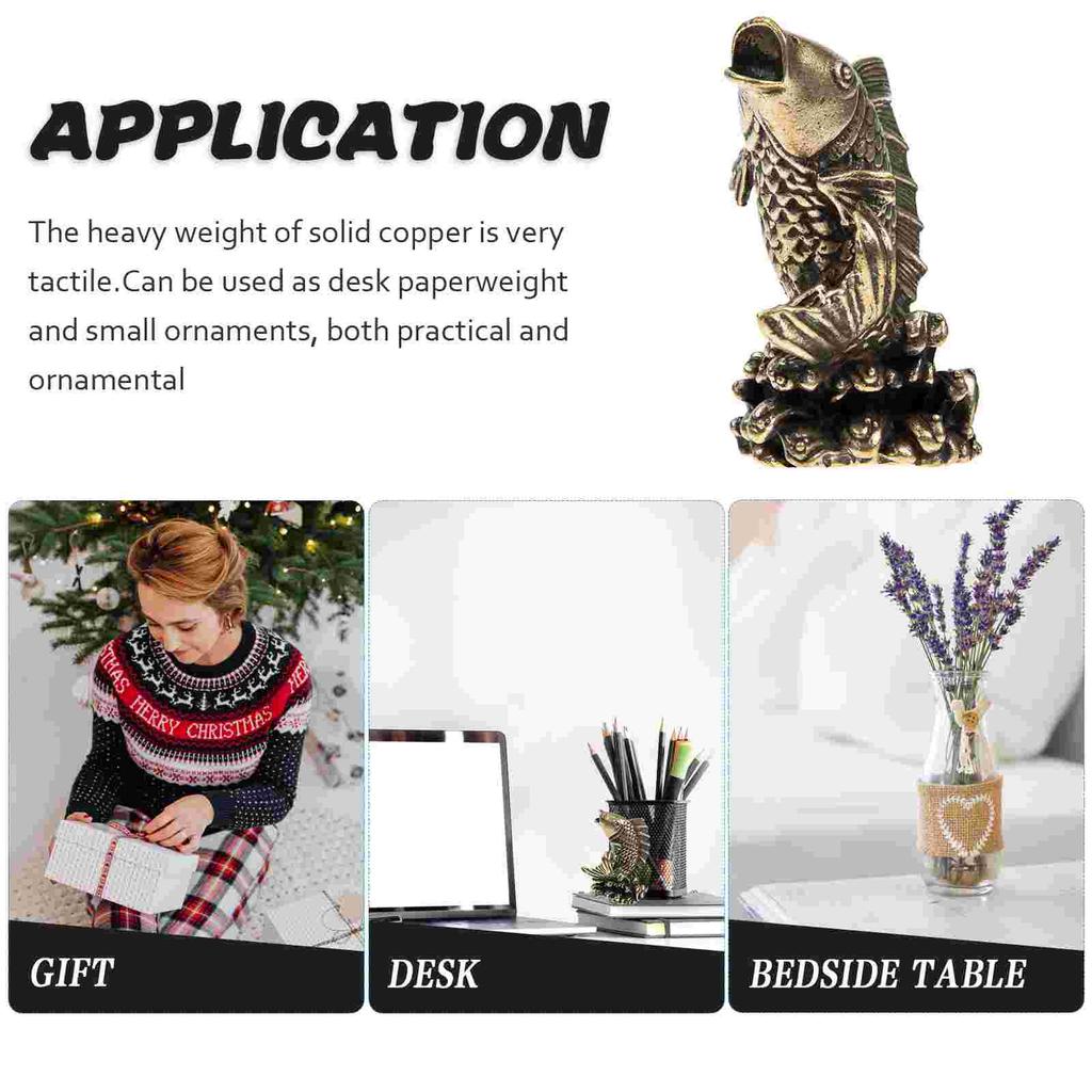 Brass Craft Carp Figurine Animal Figurine Small Animal Decoration Golden Golden Brass Carp Statues