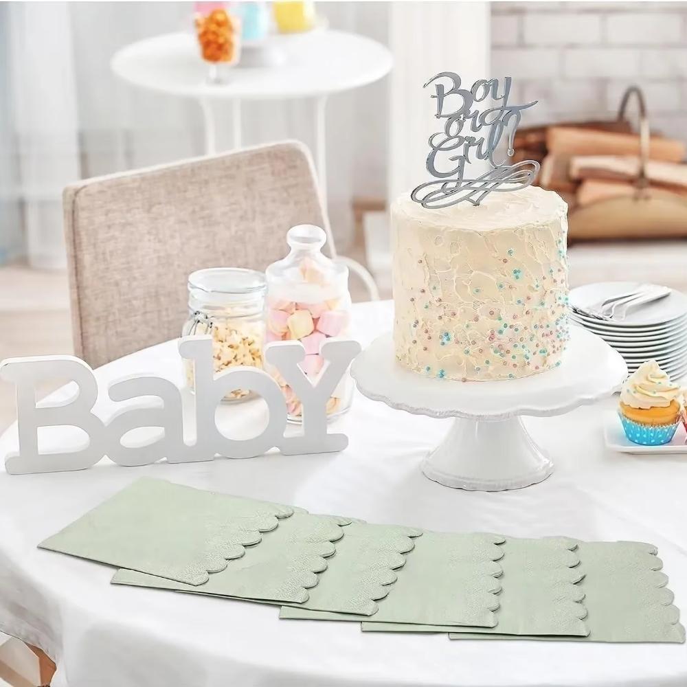 50PCS Scalloped Sage Cocktail Napkins Disposable Paper Tissue Party Napkin Beverage Towels for Wedding Birthday Christmas Supply