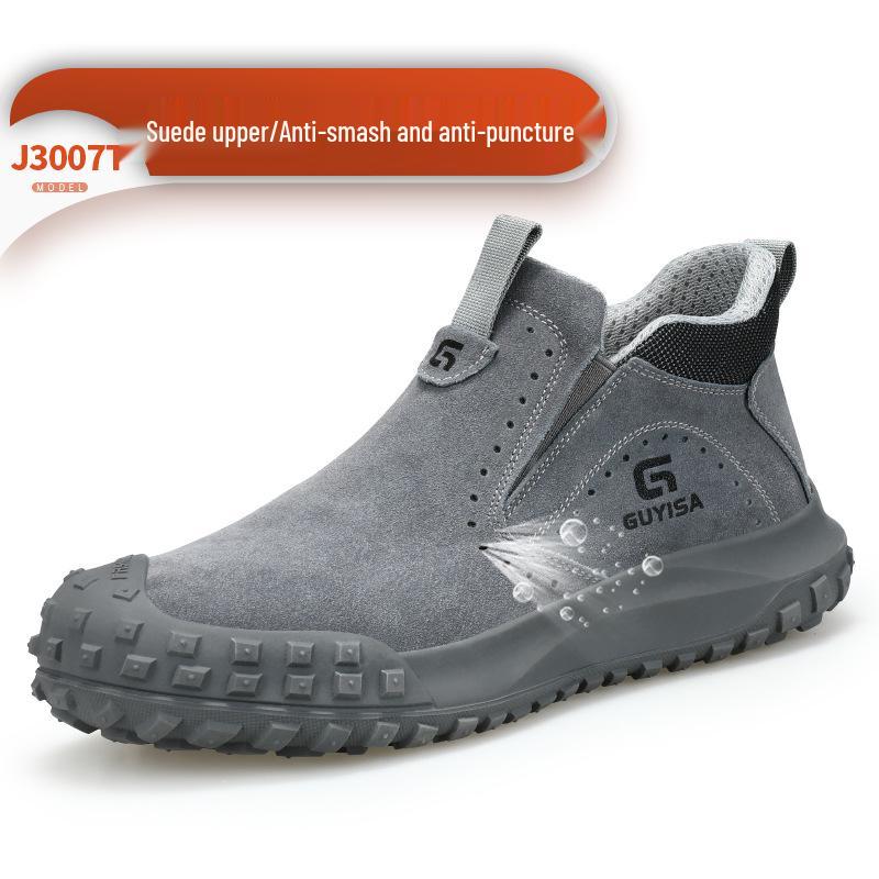 Men's Steel Toe Slip-On Suede Safety Shoes - Anti-Smash, Anti-Puncture, Ideal for Summer Welders