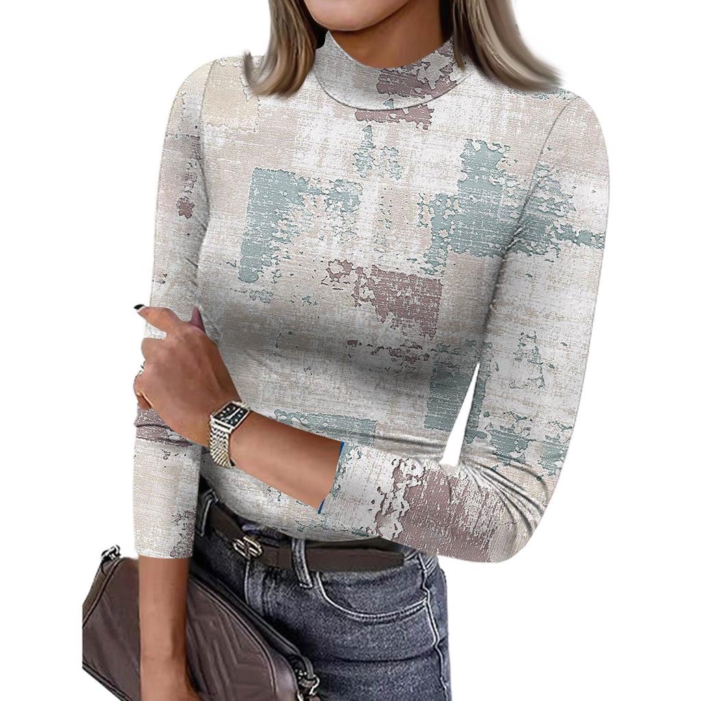 Damen Slim Bottom T-Shirt Mode Lässig Farbverlauf Druck Rundhals Pullover 3/4 Ärmel Top