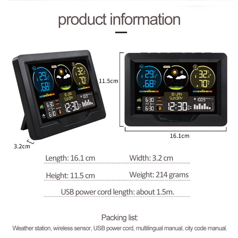 Weather Station Digital Alarm Clock with Color Screen Indoor and Outdoor Temperature Humidity Meter Multifunctional Desk Clocks