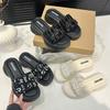 2025 Summer New Platform Slippers Women's Outer Wear Sequins Woven Open-toe One-word Drag Fashion High-heeled Sandals