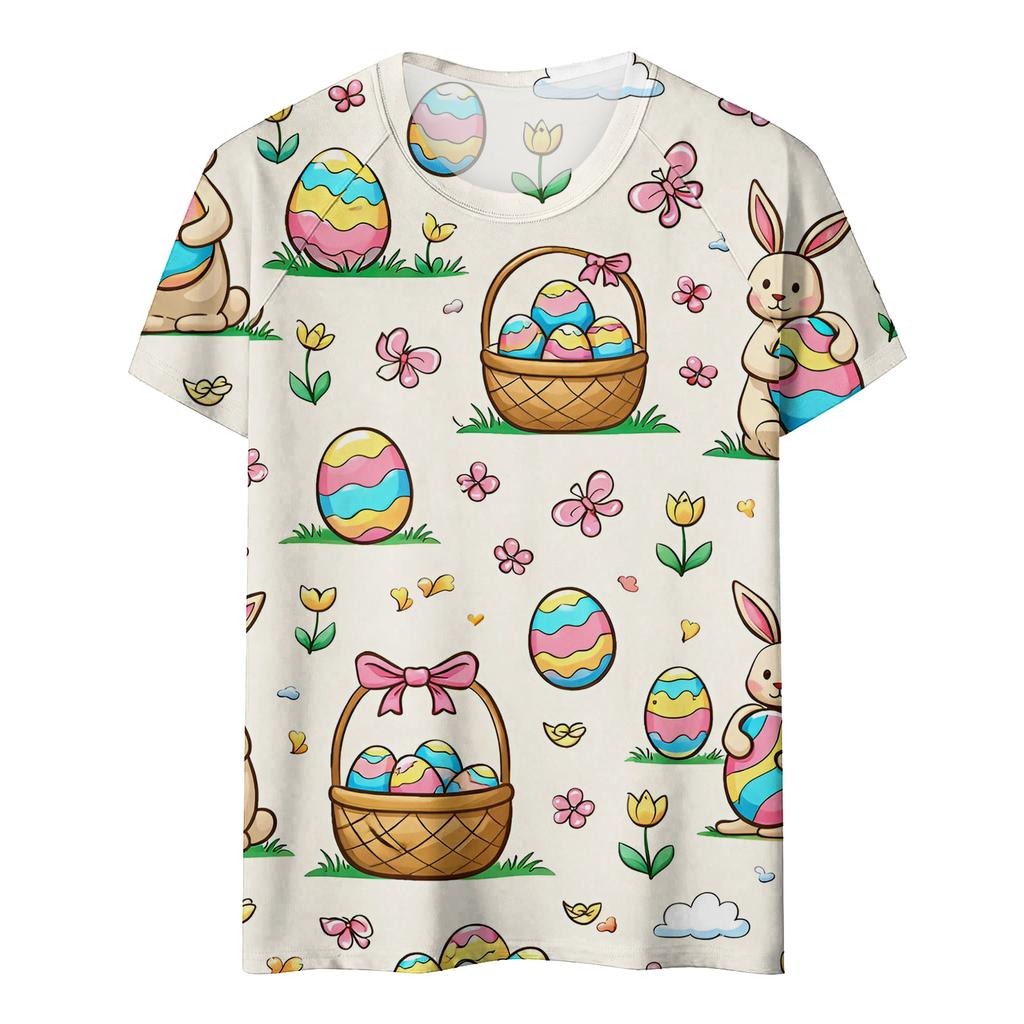 Women's Fashionable Casual Short-Sleeved Raglan Sleeve Easter Print T-Shirt Top