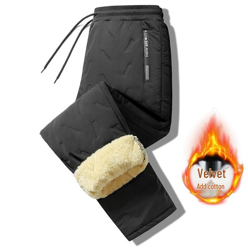 Men's Lambskin Velvet-Lined Warm Pants: Thick, Casual Cotton Outerwear for Middle-Aged and Elderly - Large Size Cold-Proof Sportswear.