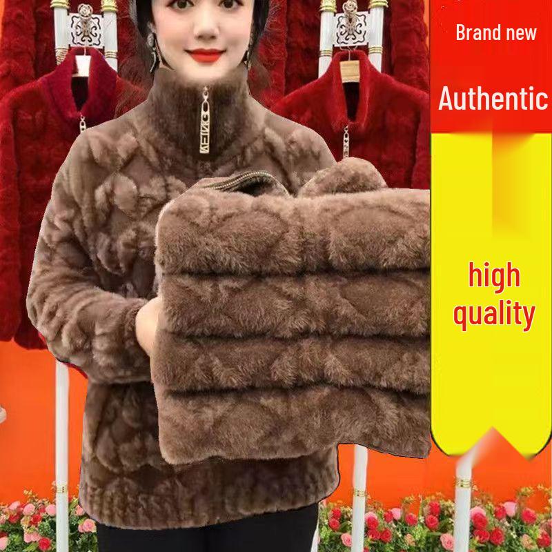 Women's Plus Size Long-Sleeve Thick Velvet Coat for Autumn and Winter
