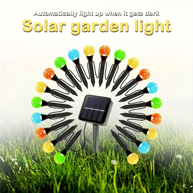 20 in 1 Solar Crystal Lights Outdoor MultiColor Fairy String Decor Plastic Stake Mounted Solar Charged Garden Pathway Light