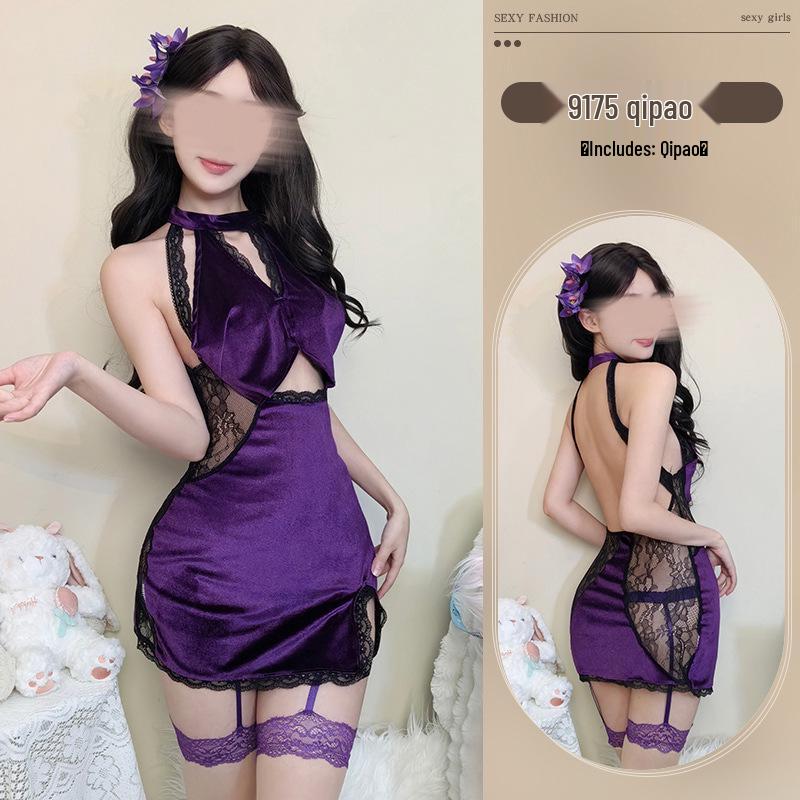 Mulan Retro Print Cheongsam Pajama Set - Sexy, Slim, High Slit, Bodycon Lingerie In Ancient Style