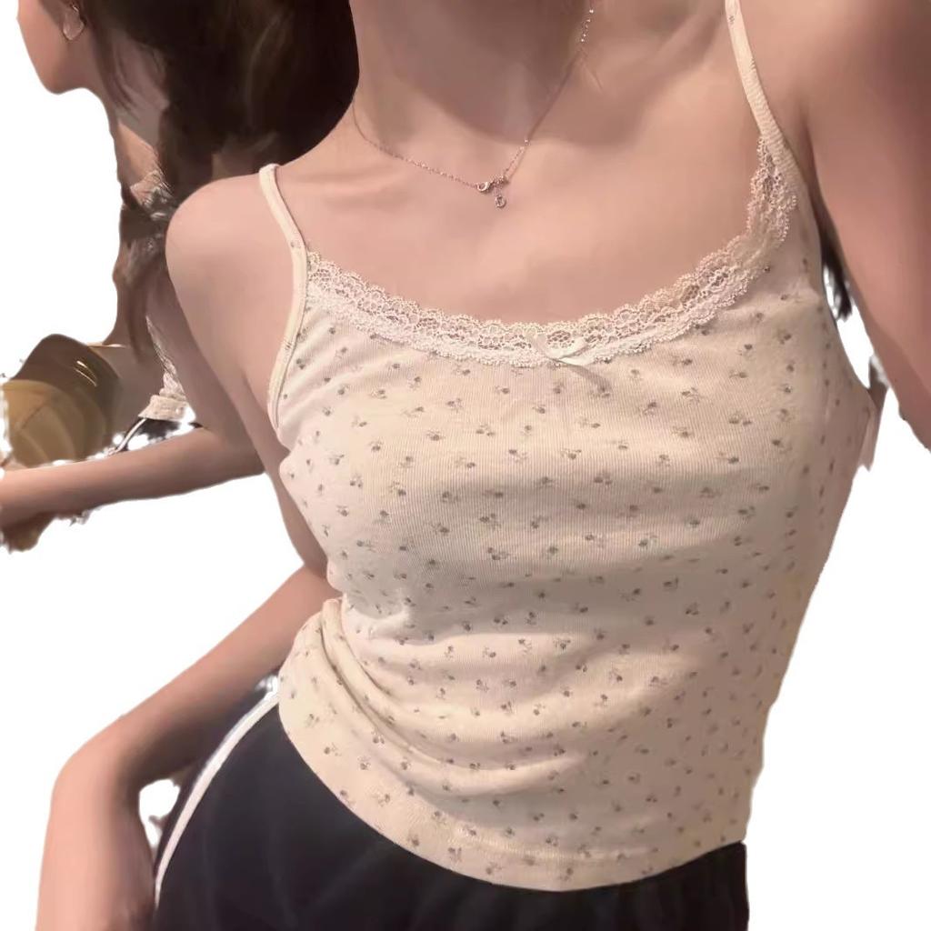 Summer New Style U-neck Floral Short-sleeved Shoulder Short Top Women's Slim Bottoming Small Fresh and Thin T-shirt Women