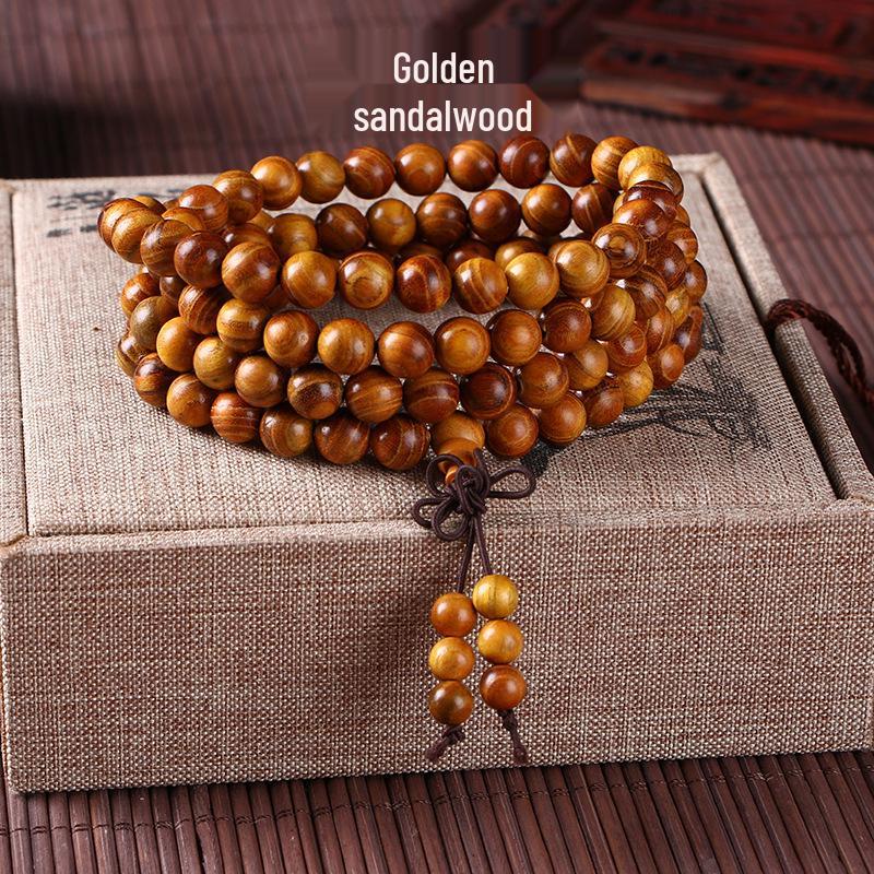 Buddhist Prayer Bracelet - 108 Beads, Multi-strand Sandalwood, Black Rosewood, Wenwan Style