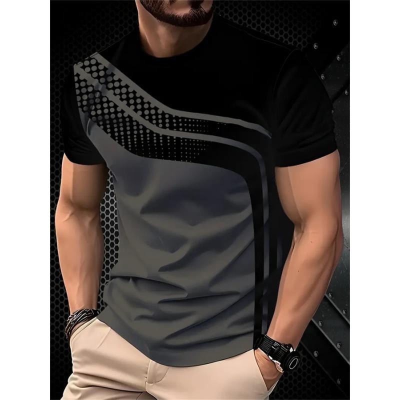 Fashion Men's T-Shirt Geometric Stripe Printed Short Sleeve T-Shirt Trendy O Neck Top Summer Men's Street Casual Sport Clothing