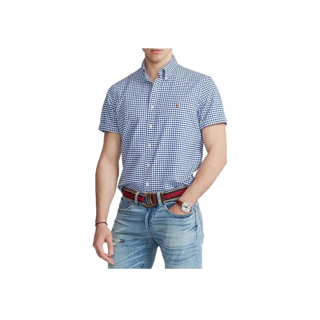 Polo Ralph Lauren Ss23 Check Logo Embroidered Single-Breasted Short Sleeve Shirt Men Shirts Blue 710802652-005