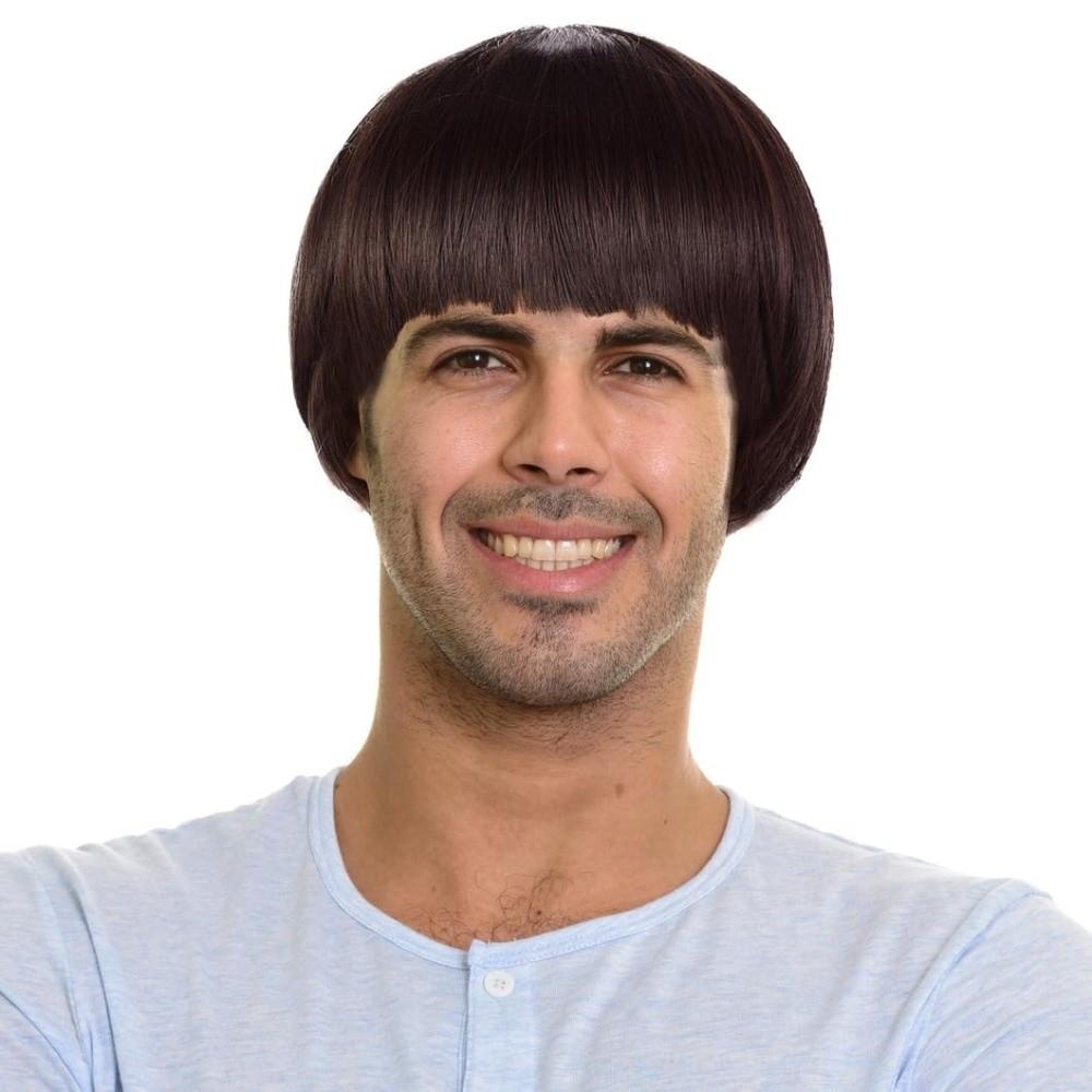 Synthetic Mushroom Cosplay Wig Brown Blonde Anime Retro Wig Funny Short Bowl Cut Hair Carnival