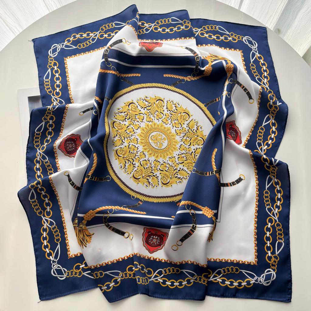 Luxury Chain Print Square Scarf For Women Elegant Ladies Hijab Neckerchief Shawl For Travel Soft Stain Imitation Silk Scarves