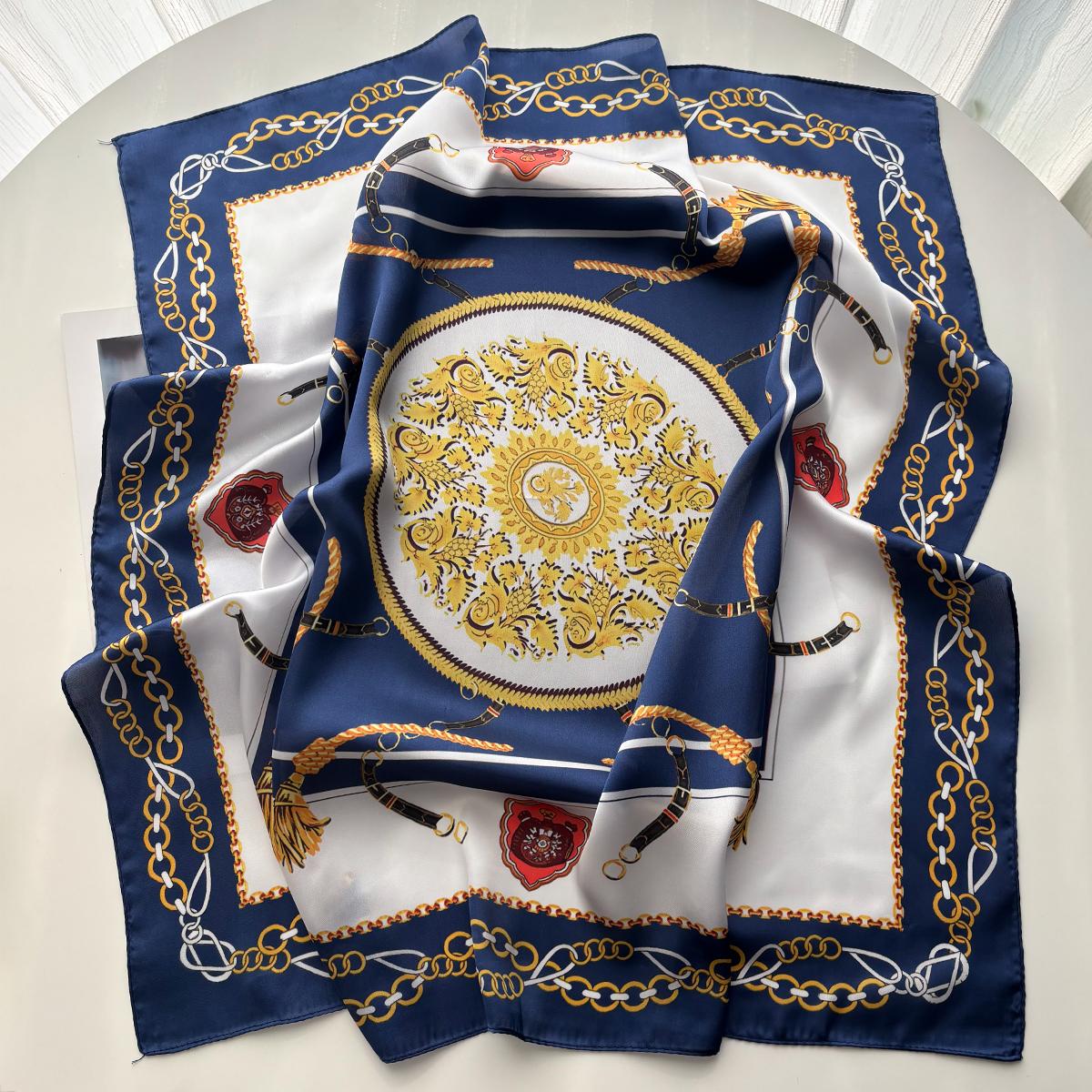 

Luxury Chain Print Square Scarf For Women Elegant Ladies Hijab Neckerchief Shawl For Travel Soft Stain Imitation Silk Scarves