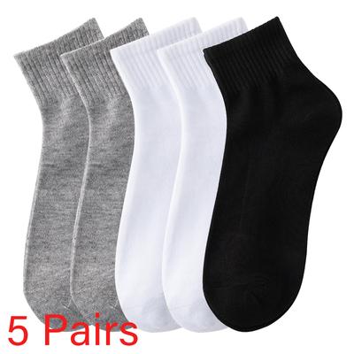 5 Paar Herren Atmungsaktive Baumwollsocken Einfarbig Schwarz Weiß Business Einfache Socke Lässig Sport Mesh Kurze Socken