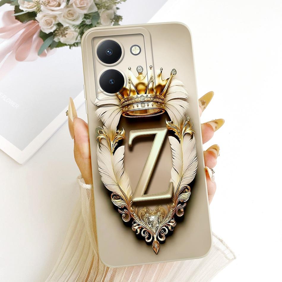 For Vivo Y36 Feather Crown Initial Letter Phone Case For Vivo Y36 V2247 V2248 Soft Silicone Covers Bumpers
