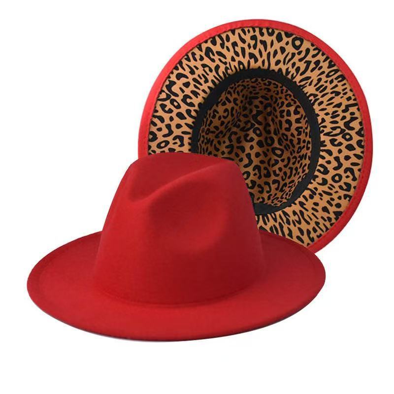 Popular European and American fashion simple leopard print color matching jazz hat men's and women's elegant versatile wide-brimmed top hat