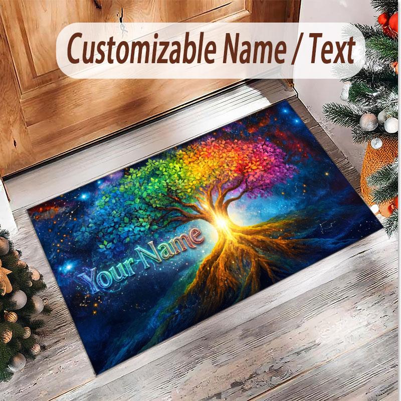 Tree of Life Theme Soft Crystal Velvet Rug Custom Name & Text Print Non Slip Floor Rug for Bedroom Living Room