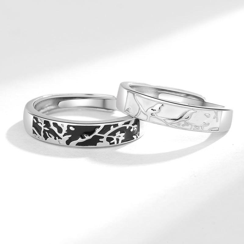 Bird And Fish Couple Rings Fashion Niche Design Adjustable Open Ring Set For Men And Women Unique Trendy Jewelry Pair