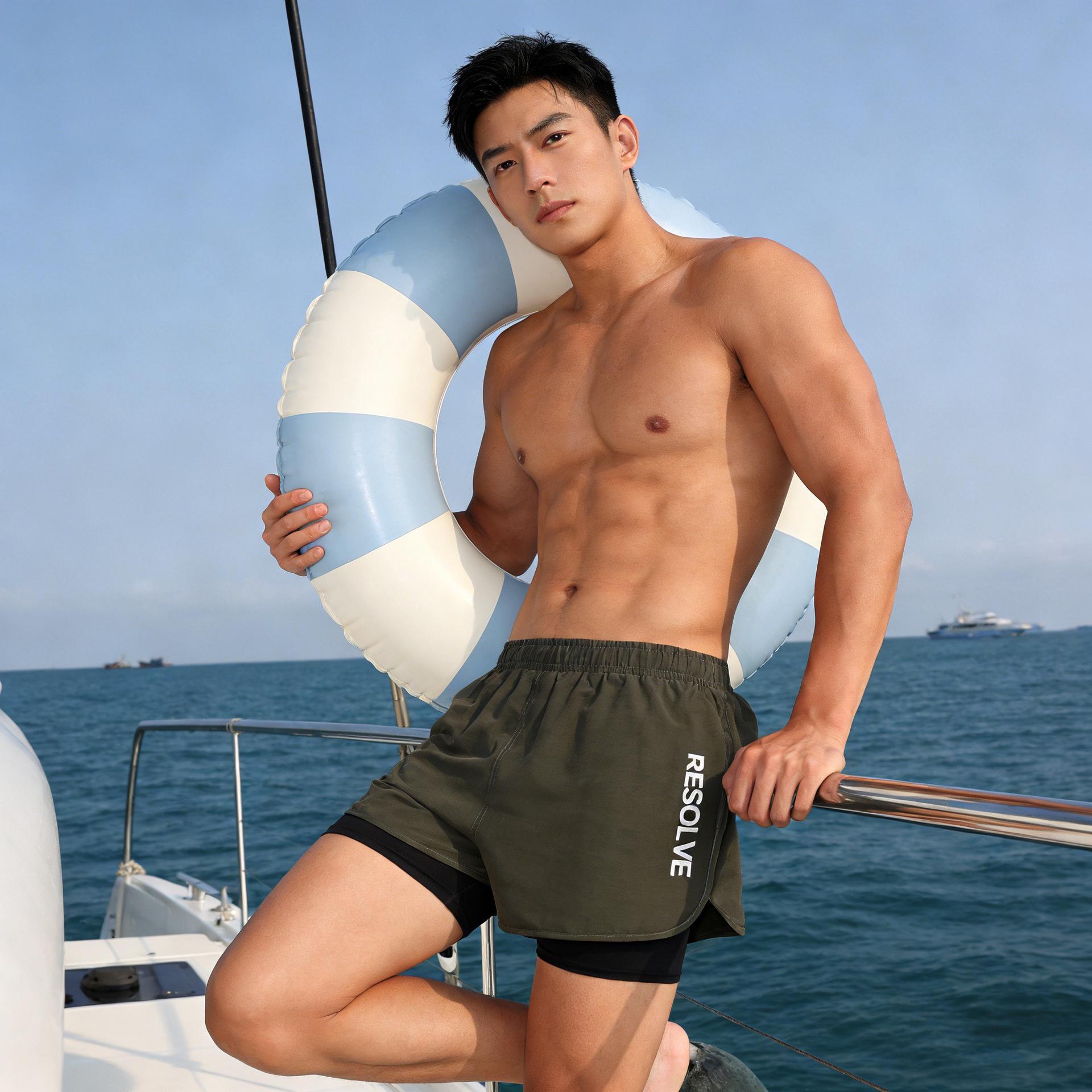 

Men’s Quick-Dry Double-Layer Boxer Briefs & Swim Shorts for Sports XL (recommended 100-125 jin)