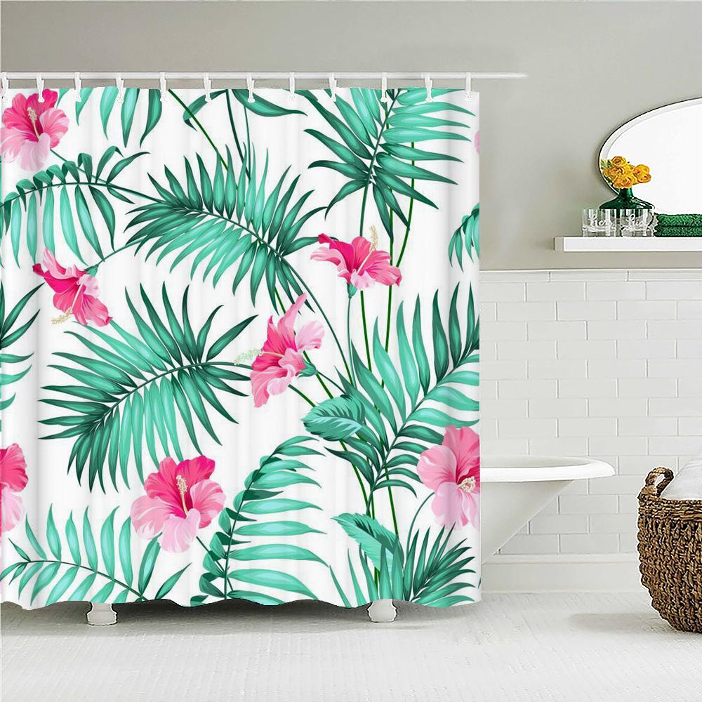 Tropical Plant Leaves Bath Curtain Waterproof Fabric Shower Curtains Colorful Leaf Pattern Bathtub Screen for Bathroom Decor