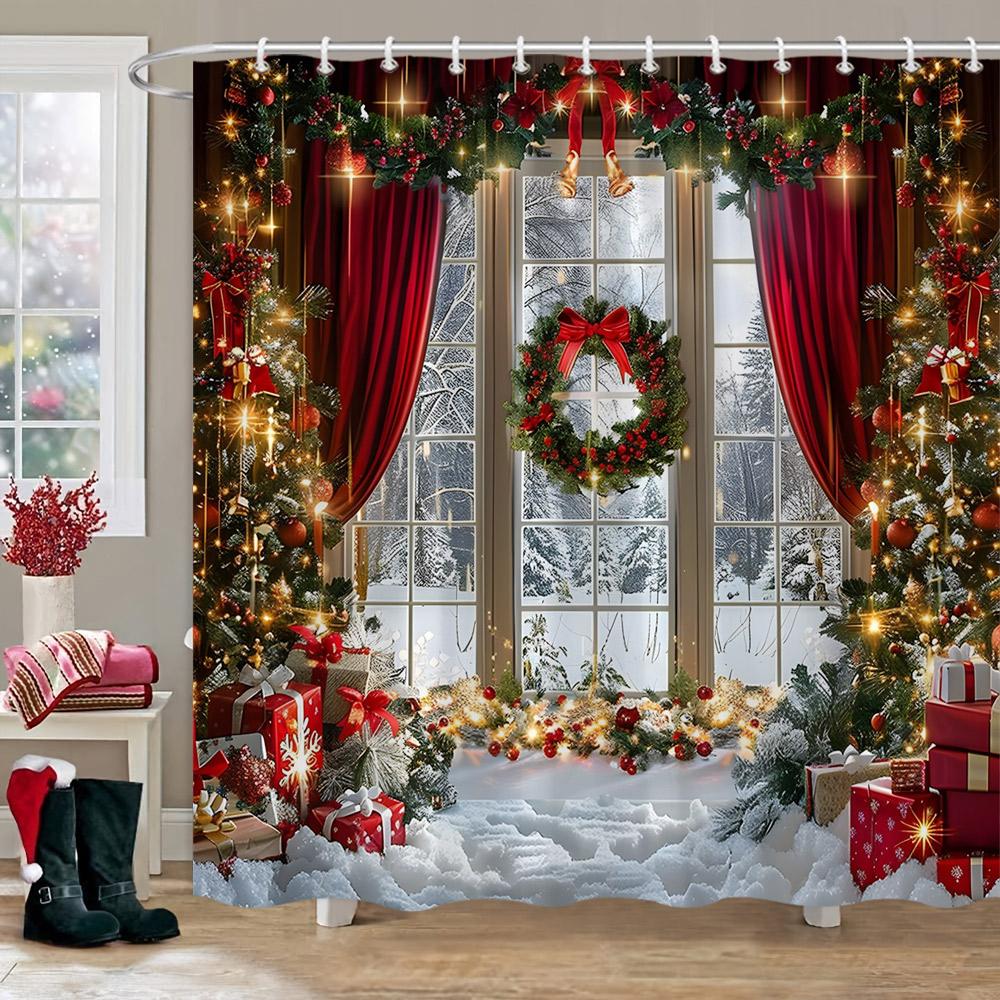 Decor de Crăciun Perdea de Duș Scenă de Iarnă cu Zăpadă Brad de Crăciun Cadouri de Crăciun Perdele de Duș din Poliester Decor Baie