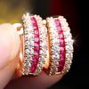 Elegant Red Color Stone Earrings for Women Full Zircon Gold Jewelry Party Gift