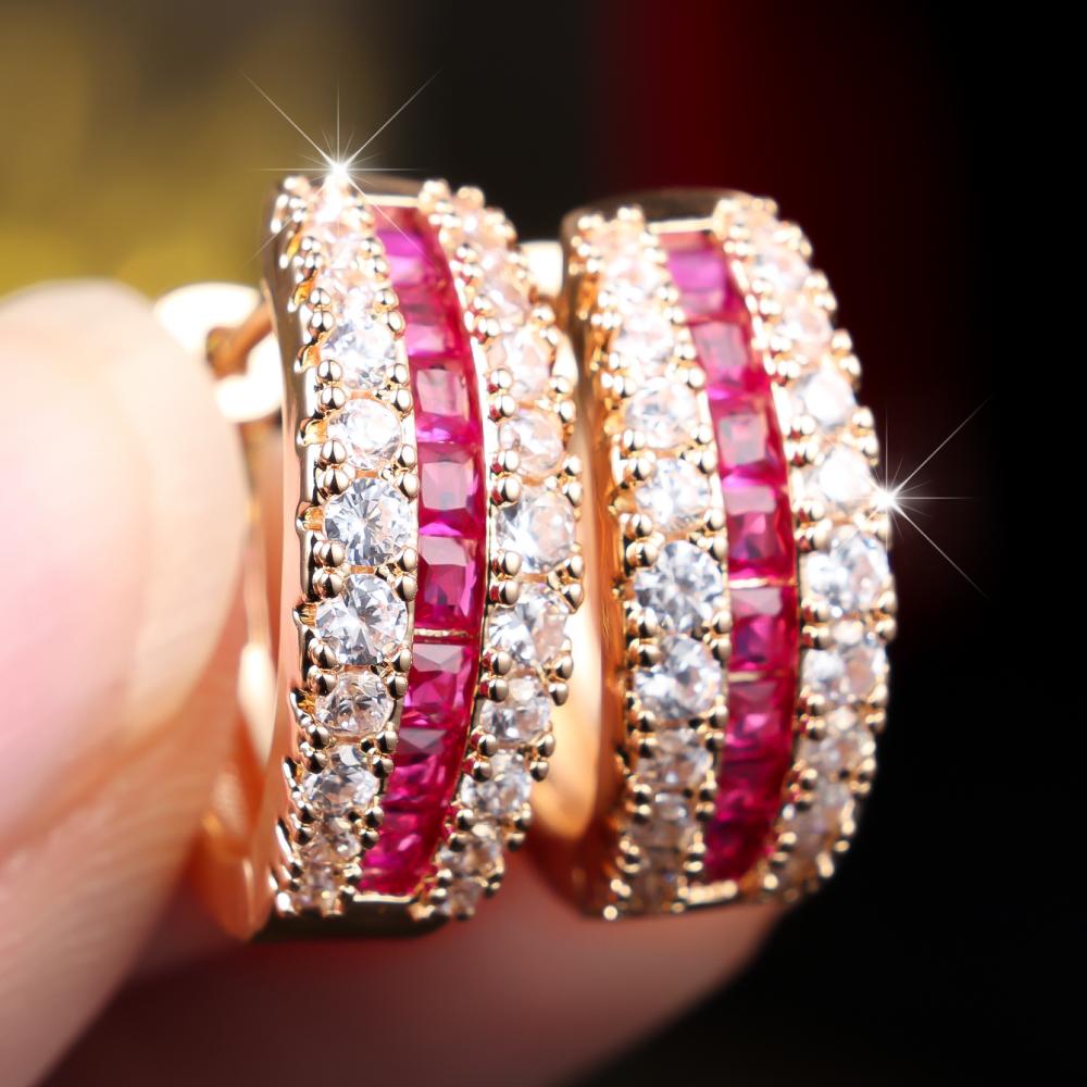 Elegant Red Color Stone Earrings for Women Full Zircon Gold Jewelry Party Gift