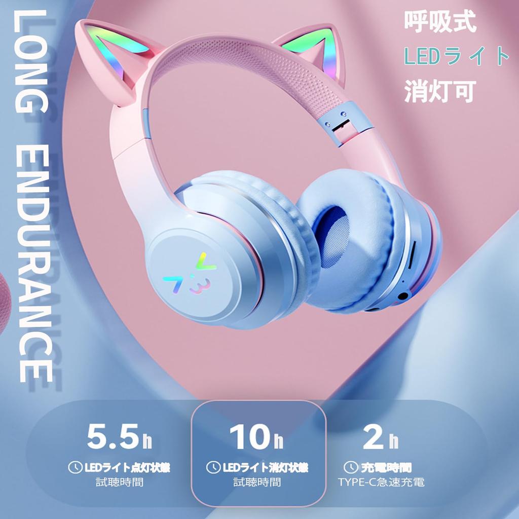 Kopfhörer Megadream mit Mikrofon Gehörschutz für Kinder Erwachsene Universal Faltbar Katzenohr Kopfhörer Katzenohr LED Seiten RGB Licht Design